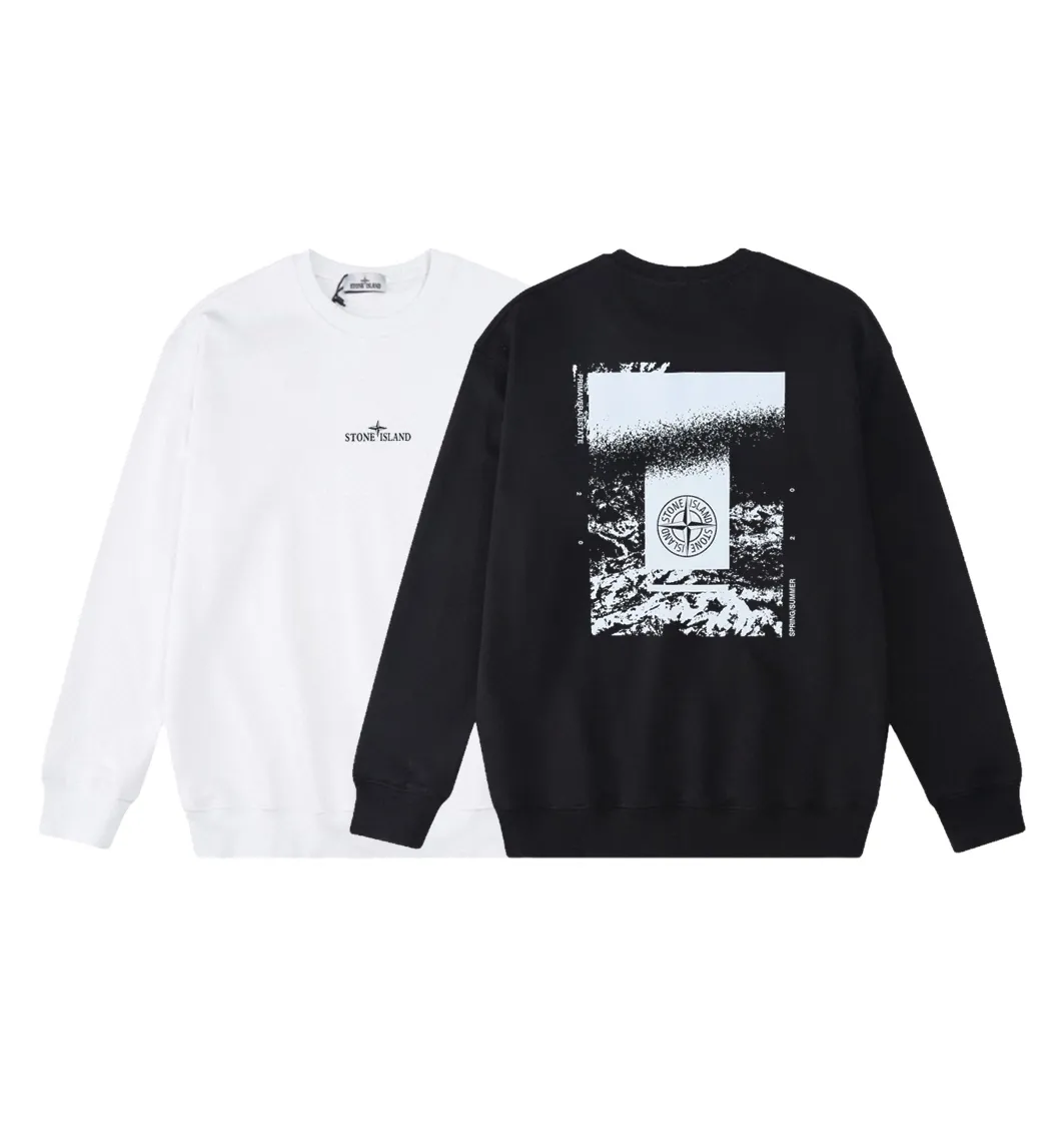 W808#P160💰 Stone Island Stone Island ruins compass logo printed round neck long-sleeved sweatshirt! Versatile base round neck sweatshirt for couples! Simple armband design, customized 1*1 thread (fine texture), 380g double-strand large terry fabric, very good quality, foreign trade craftsmanship, respect the original version! The threads at the cuffs and hem are all original bartacks! The time-consuming and material consumption distinguishes the ordinary version on the market! Tops worn by celebrities from all walks of life on INS, can be matched with couple styles!  Color: Black White Size: M-XXL